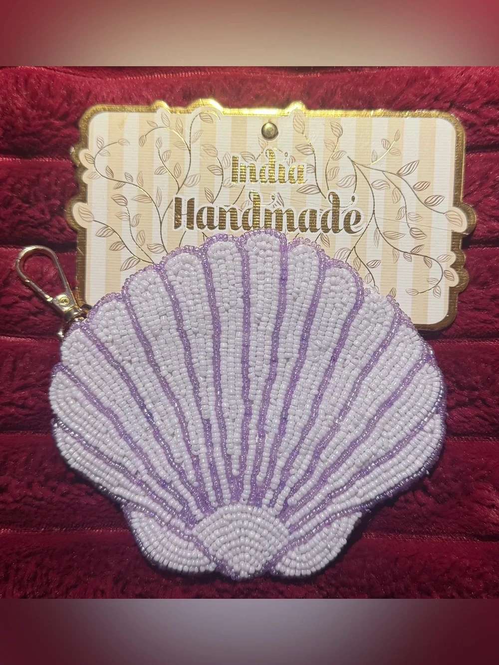 Handmade Shell Beaded Coin Pouch - White & Lavender